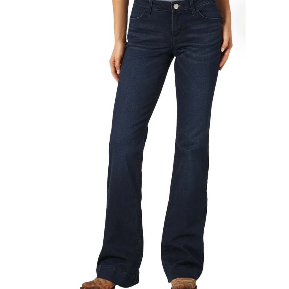 Wrangler Retro Mae Mid Rise Wide Leg Jeans Trousers Dark Wash  15/16 x 34 New‎